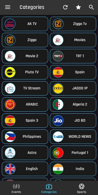 Categories section